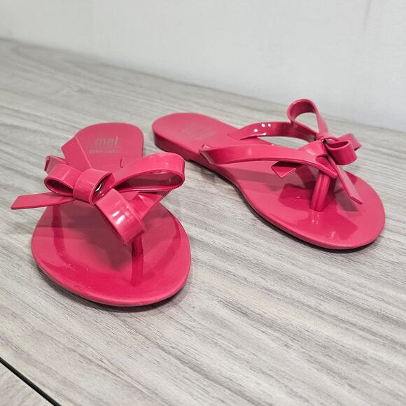 Mel Dreamed By Melissa Hot Pink Bow Flip Flops USA 11 Girls Summer Causal - Picture 1 of 11